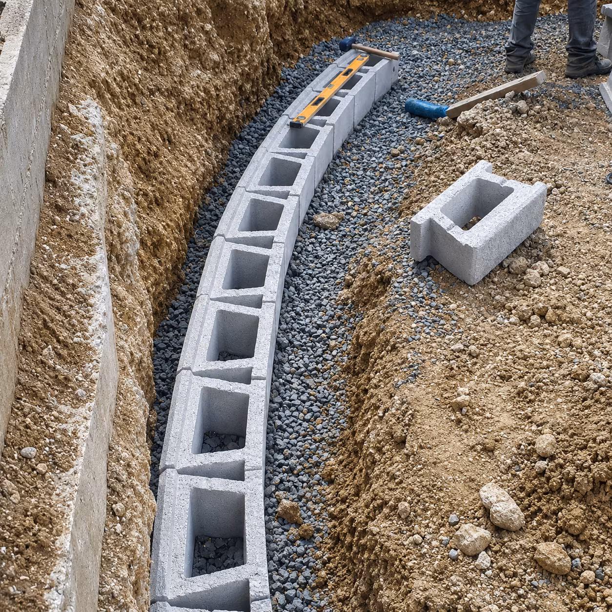 Sistema de bloques y geosintéticos para muro de suelo reforzado